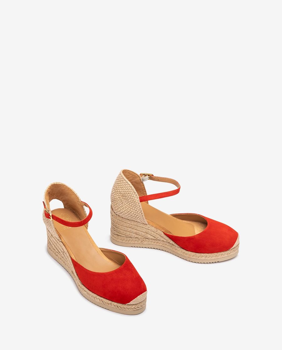 Espadrilles compensées en daim Unisa pour femme - Rouge
