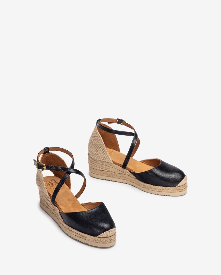 Espadrilles Unisa en cuir à brides croisées - Noir