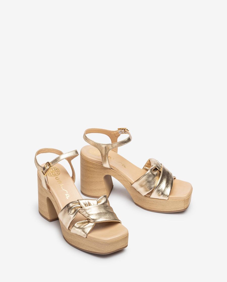 Sandales carrées Unisa pour femme - Brides nouées Doré