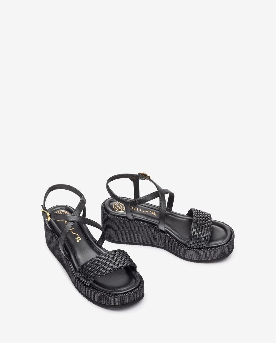 Sandales à talons blocs en cuir Unisa pour femme - Noir