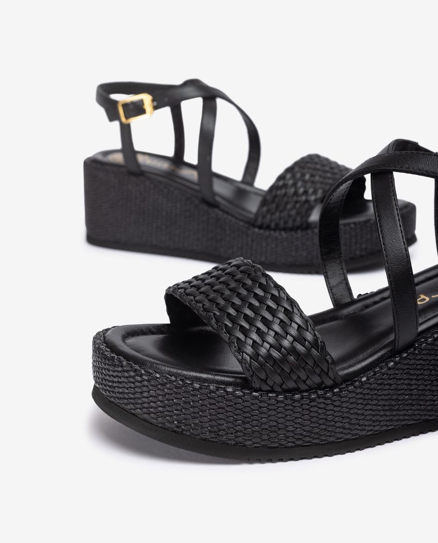 Sandales à talons blocs en cuir Unisa pour femme - Noir