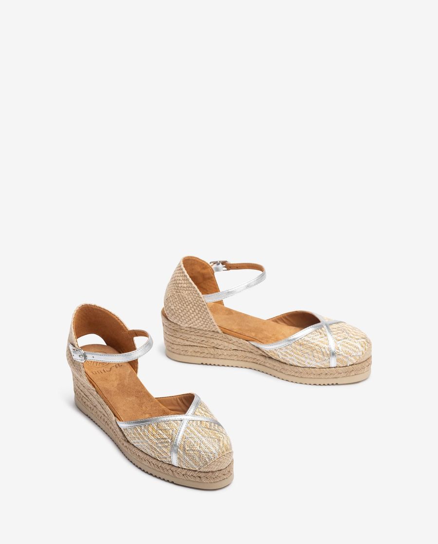 Espadrilles Unisa Femme en raphia et cuir métallisé - Argenté