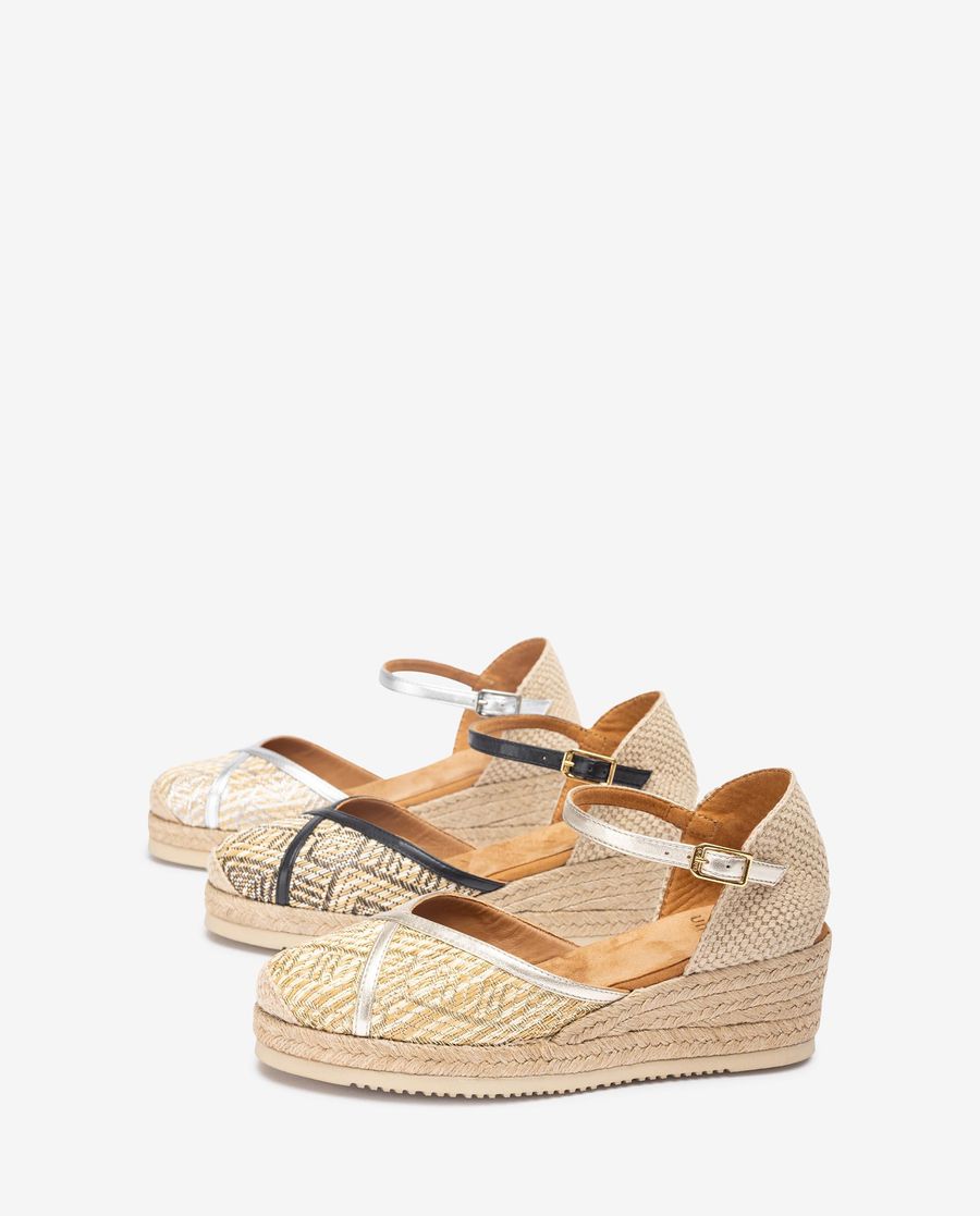 Espadrilles Unisa Femme en raphia et cuir métallisé - Argenté