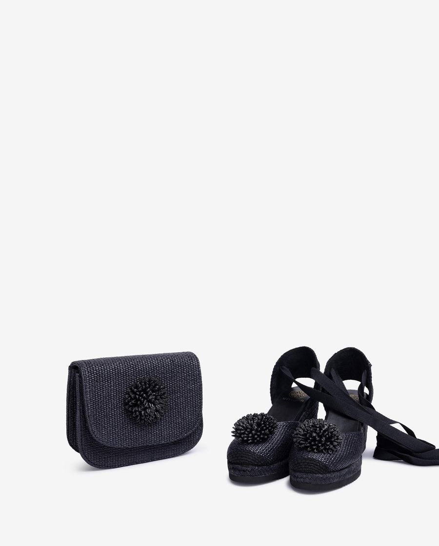 Sac à main en raphia Unisa Femme avec détails fantaisie - Noir