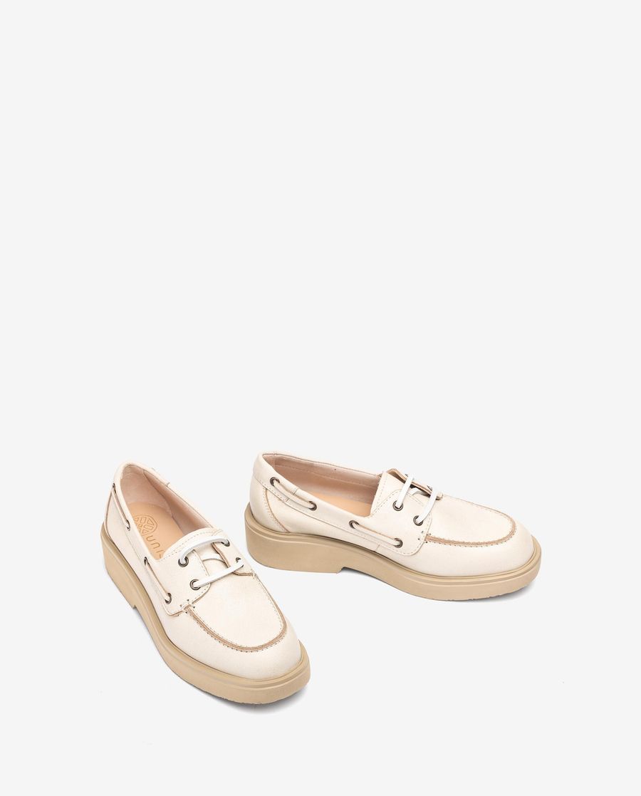 Chaussures bateau Unisa en cuir pour femme - Blanc