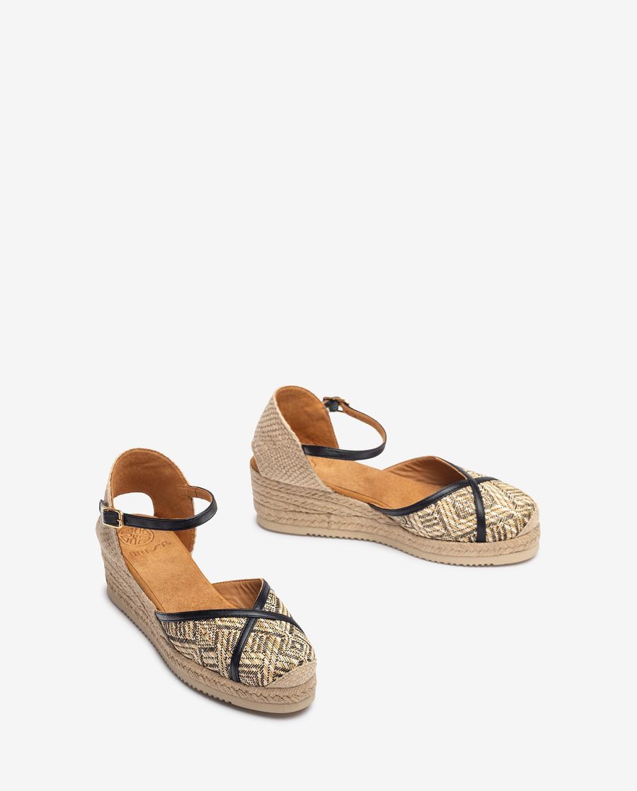 Espadrilles en raphia et cuir Unisa pour femme - Noir
