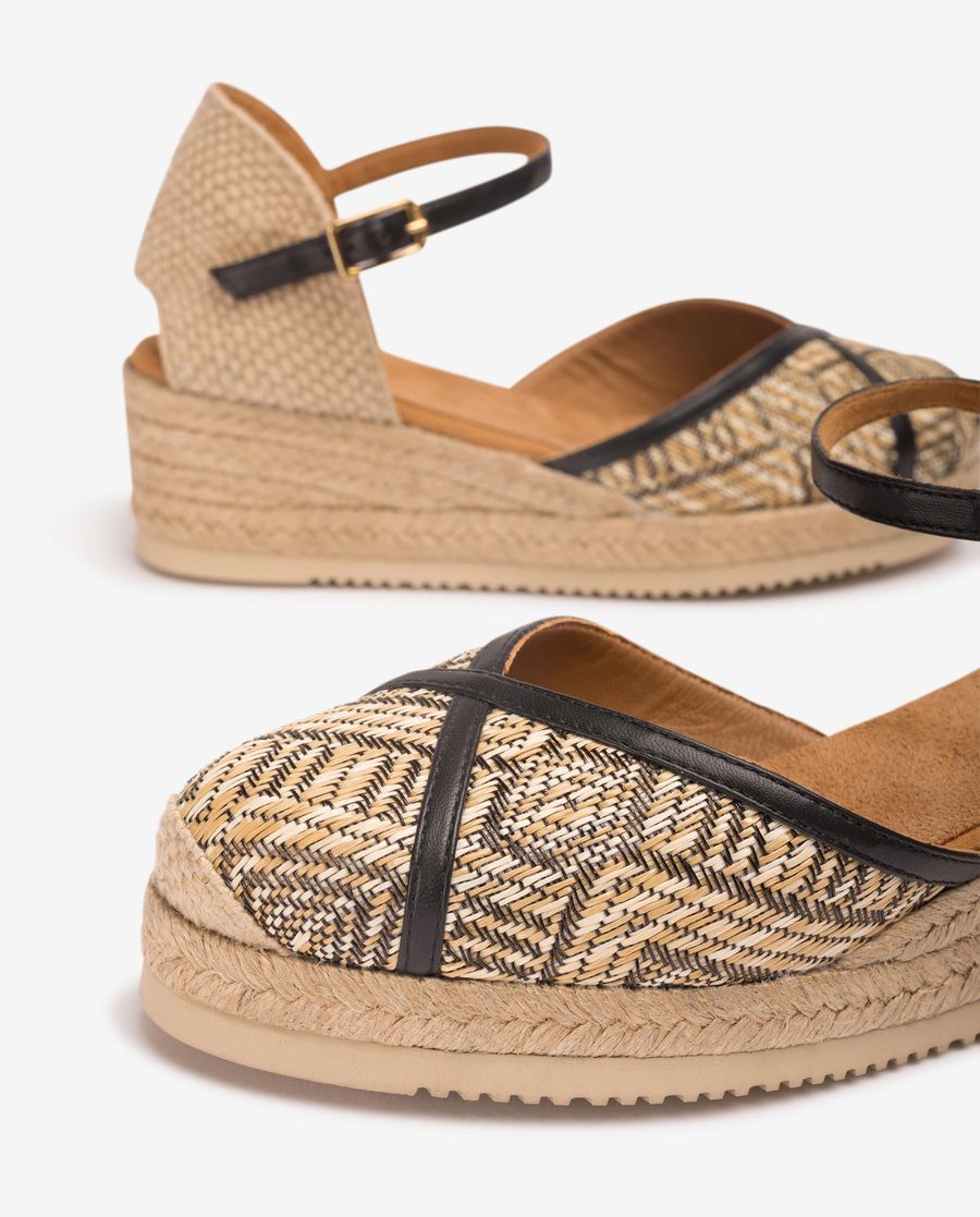 Espadrilles en raphia et cuir Unisa pour femme - Noir