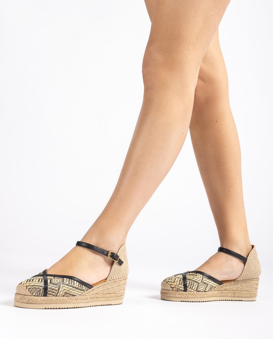 Espadrilles en raphia et cuir Unisa pour femme - Noir
