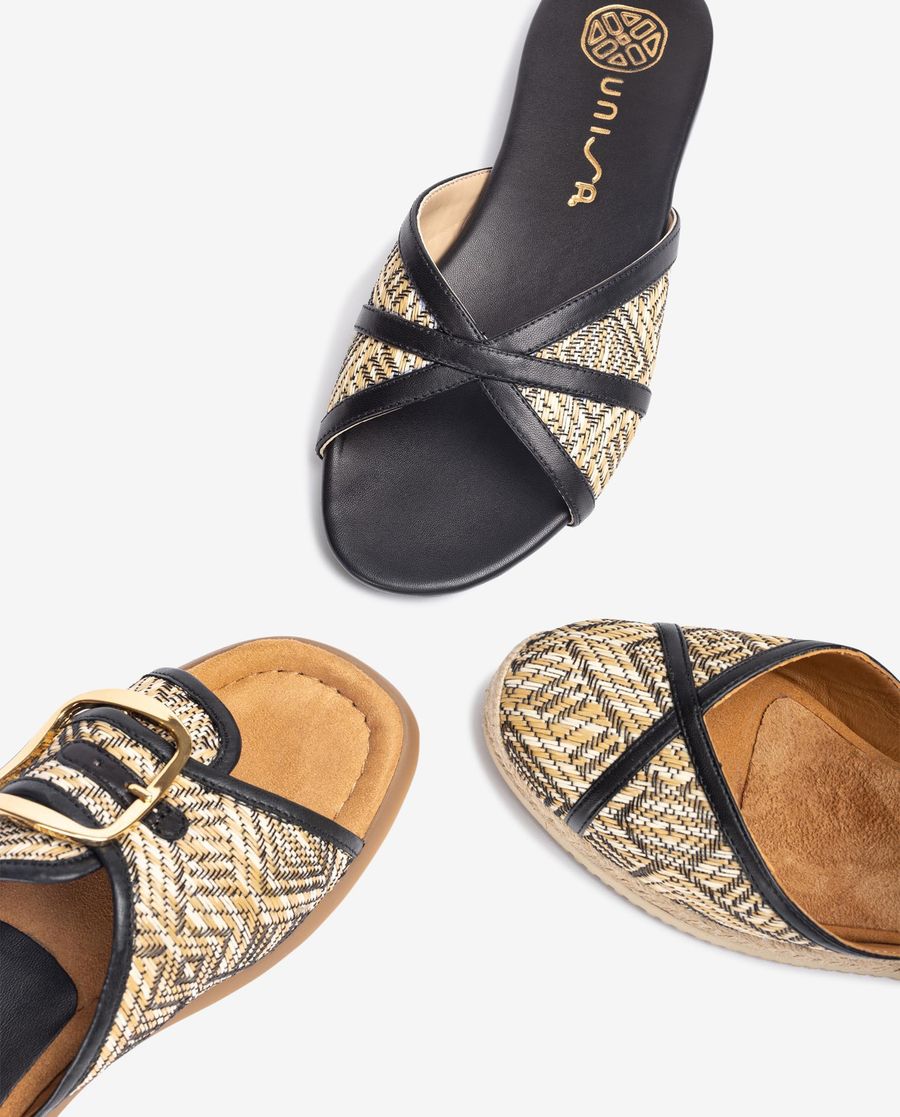 Espadrilles en raphia et cuir Unisa pour femme - Noir