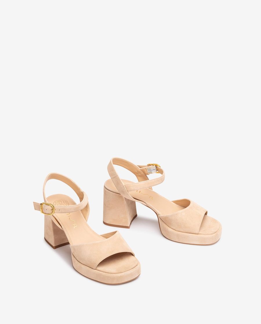 Sandales Unisa Femme en daim à talon carré - Beige