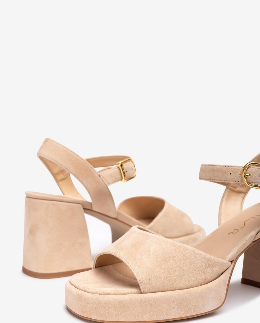 Sandales Unisa Femme en daim à talon carré - Beige