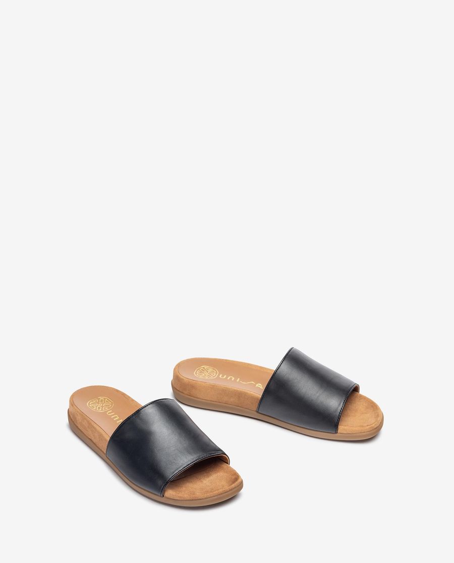 Sandales plates en cuir Unisa pour femme - Noir