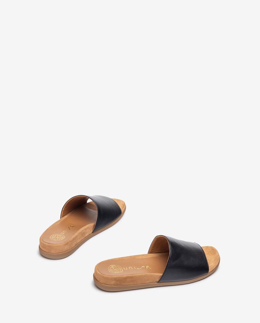 Sandales plates en cuir Unisa pour femme - Noir