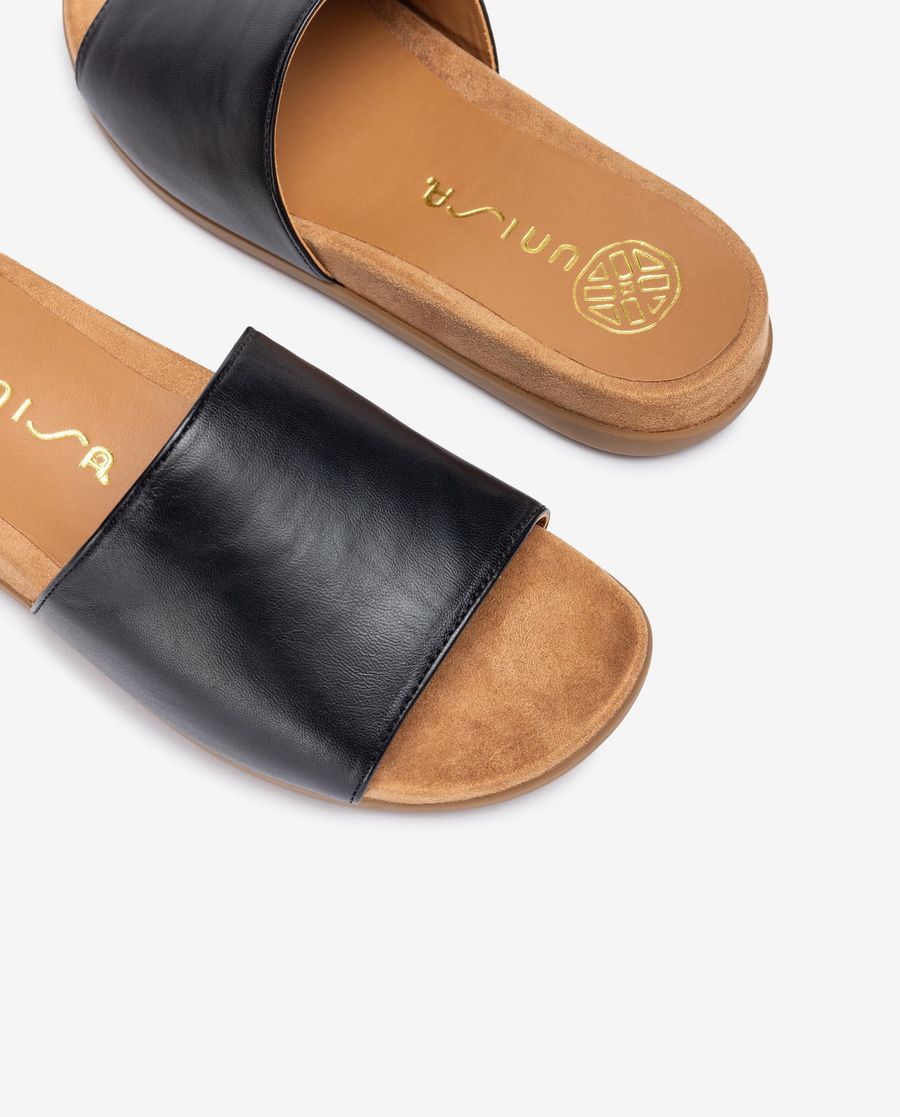 Sandales plates en cuir Unisa pour femme - Noir