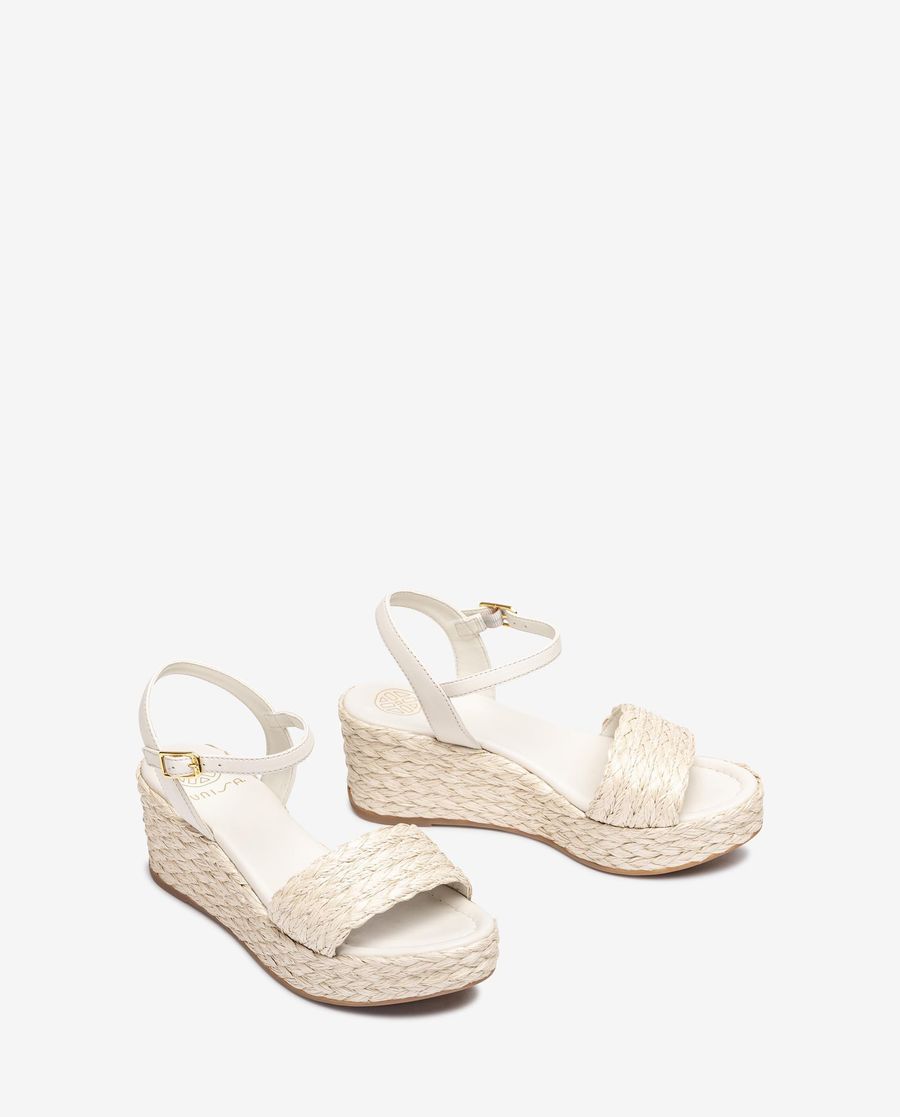 Sandales compensées en raphia naturel Unisa pour femme - Blanc