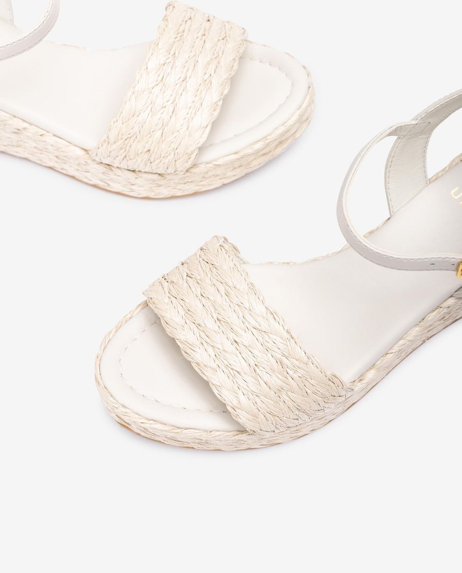 Sandales compensées en raphia naturel Unisa pour femme - Blanc