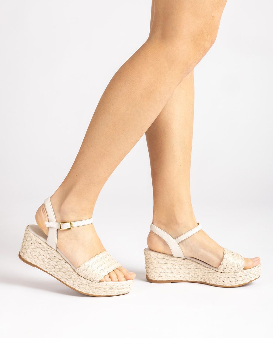 Sandales compensées en raphia naturel Unisa pour femme - Blanc