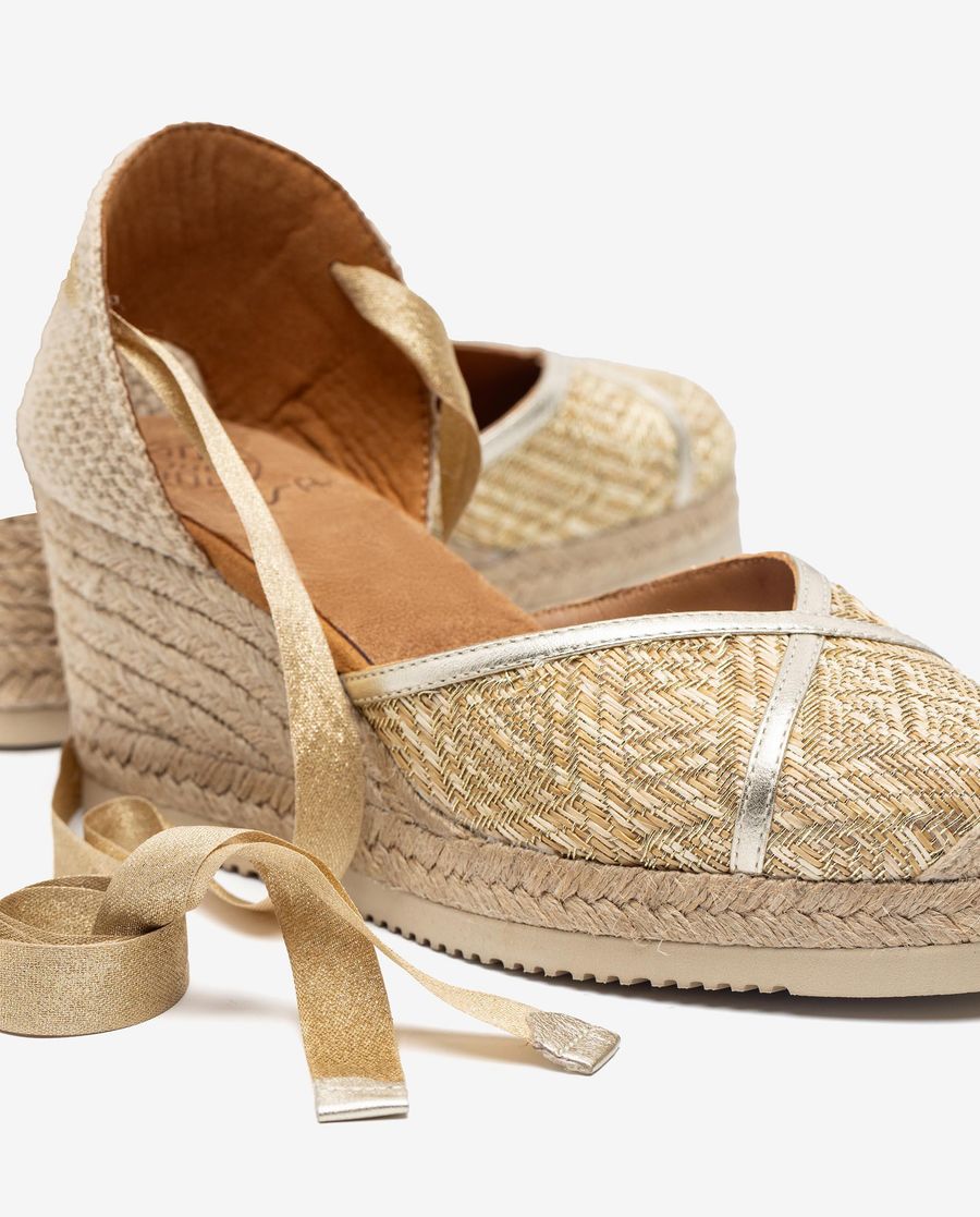 Espadrilles nouées avec raphia imprimé Unisa pour femme - Doré/Platine