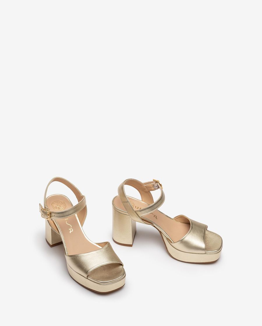 Sandales à talon carré en cuir Unisa pour femme - Doré