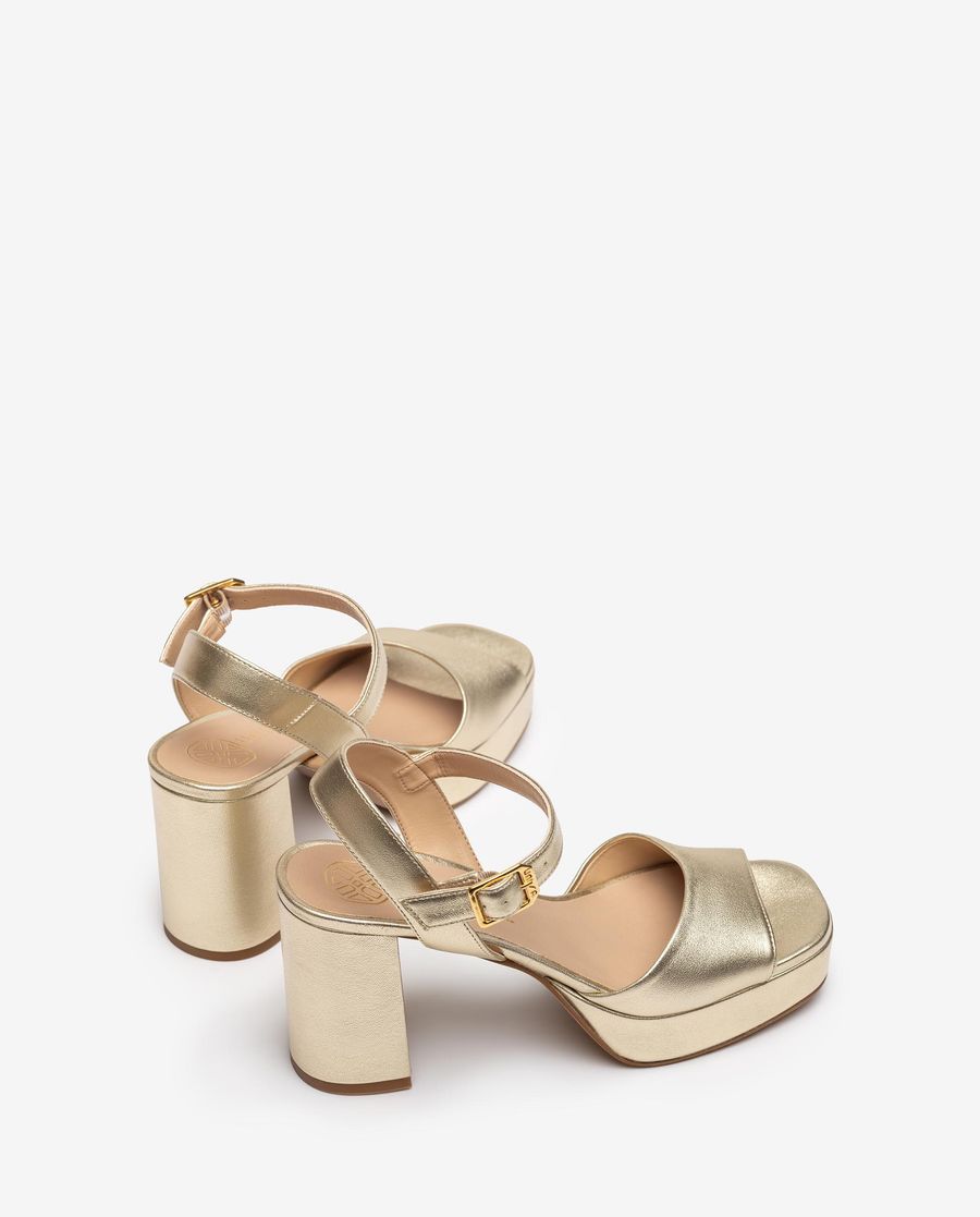 Sandales à talon carré en cuir Unisa pour femme - Doré