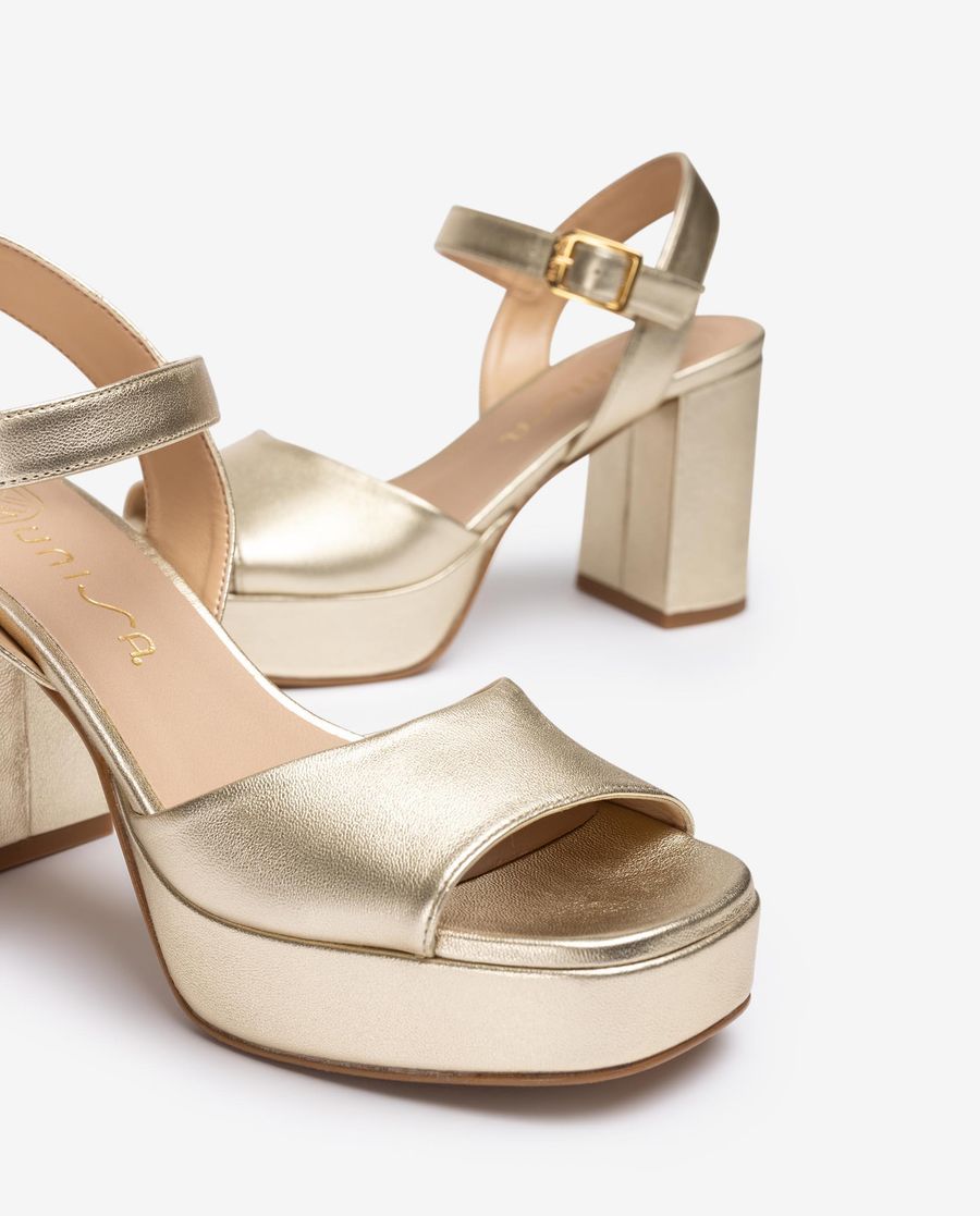Sandales à talon carré en cuir Unisa pour femme - Doré