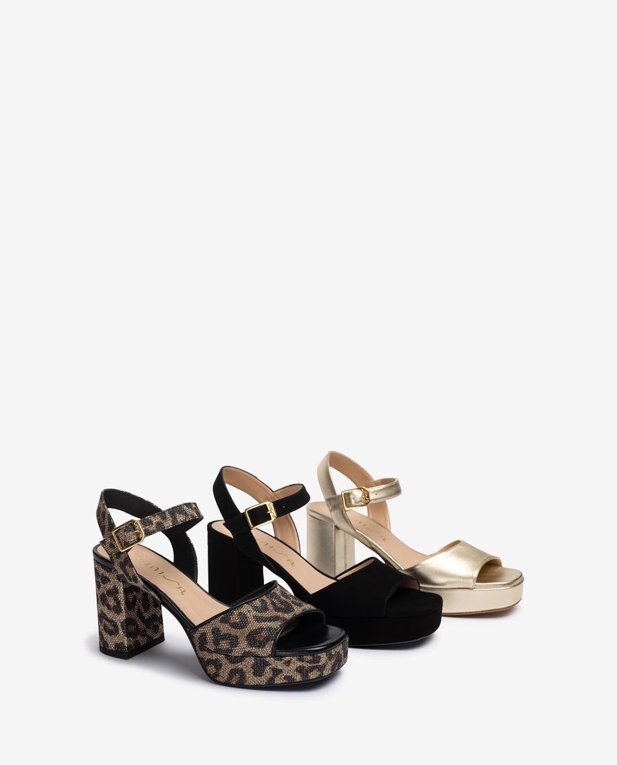 Sandales à talon carré en cuir Unisa pour femme - Doré