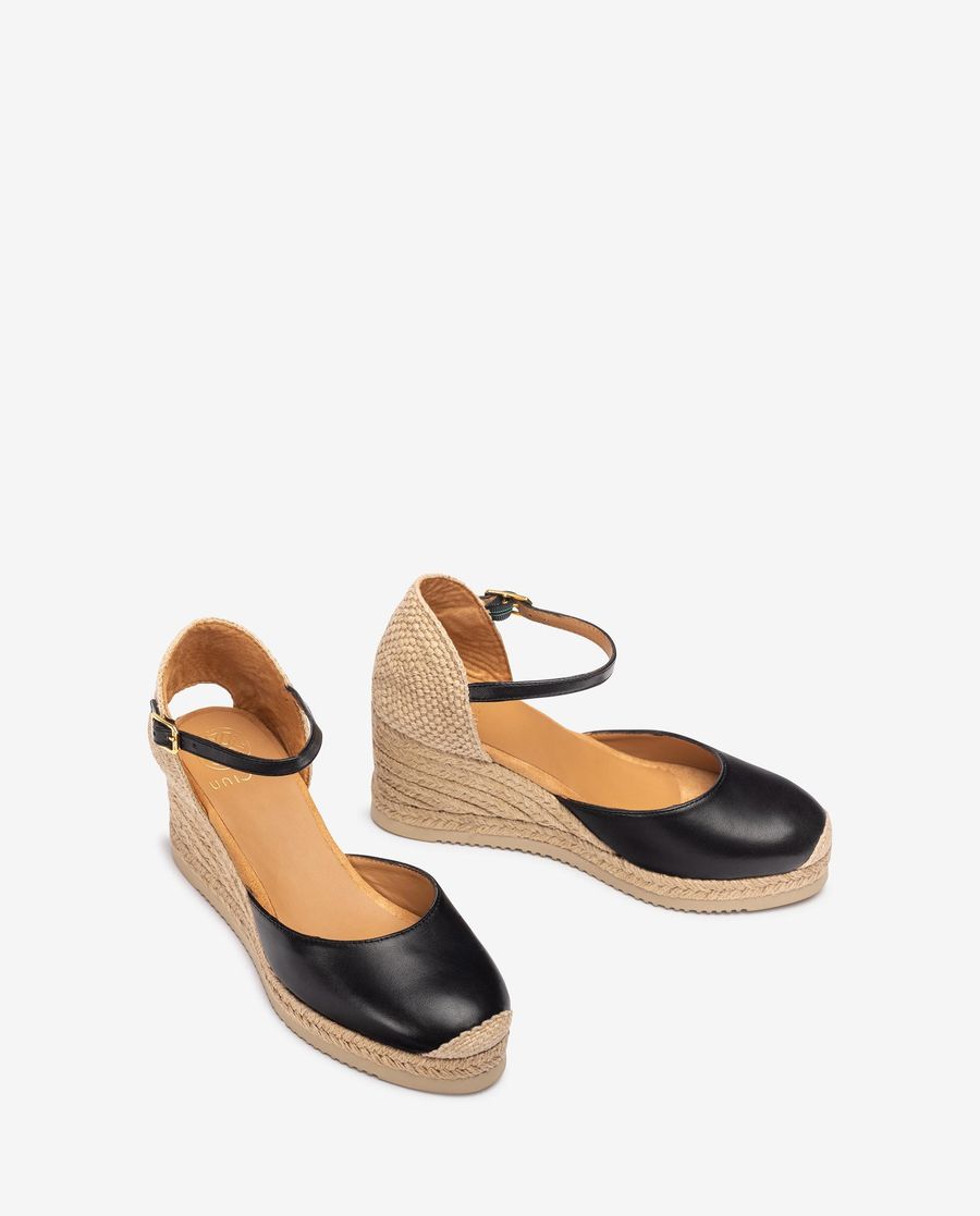 Espadrilles compensées en cuir Unisa pour femme - Noir
