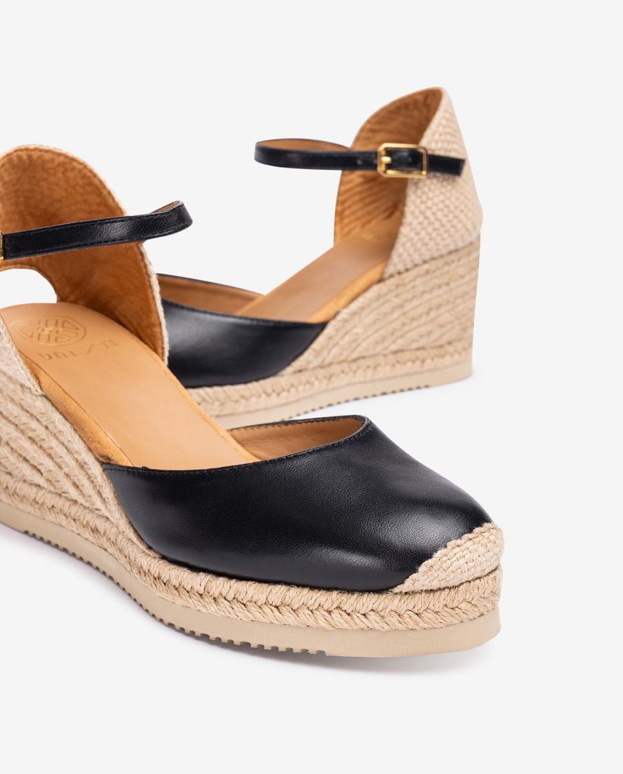 Espadrilles compensées en cuir Unisa pour femme - Noir