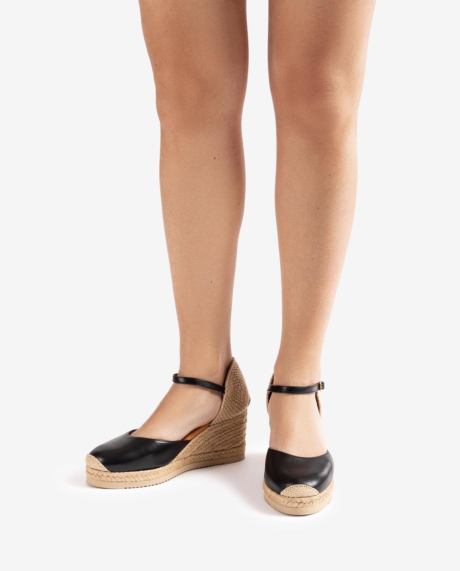 Espadrilles compensées en cuir Unisa pour femme - Noir