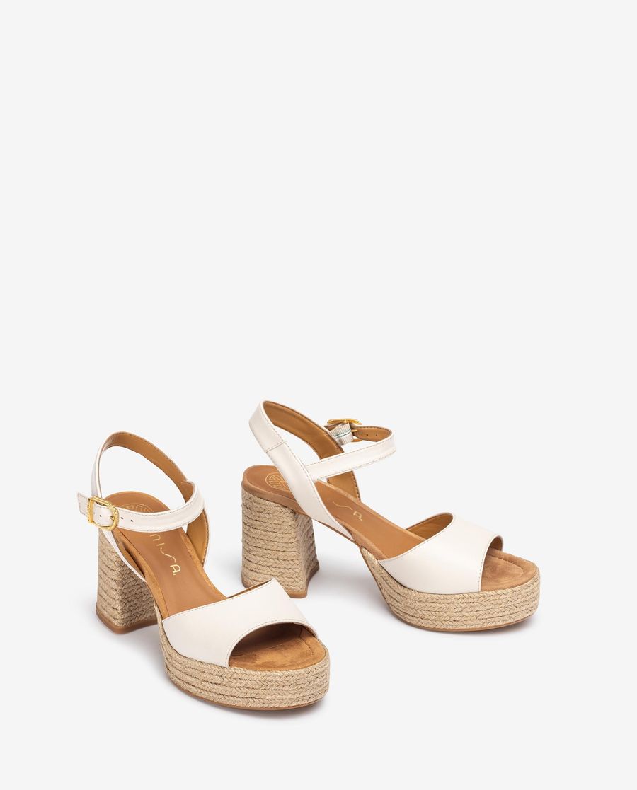 Sandales à plateforme et talon en jute Unisa pour femme - Blanc