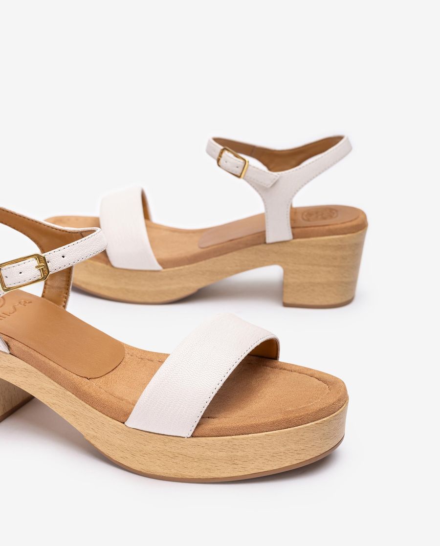 Sandales à talons blocs effet bois Unisa pour femme - Blanc