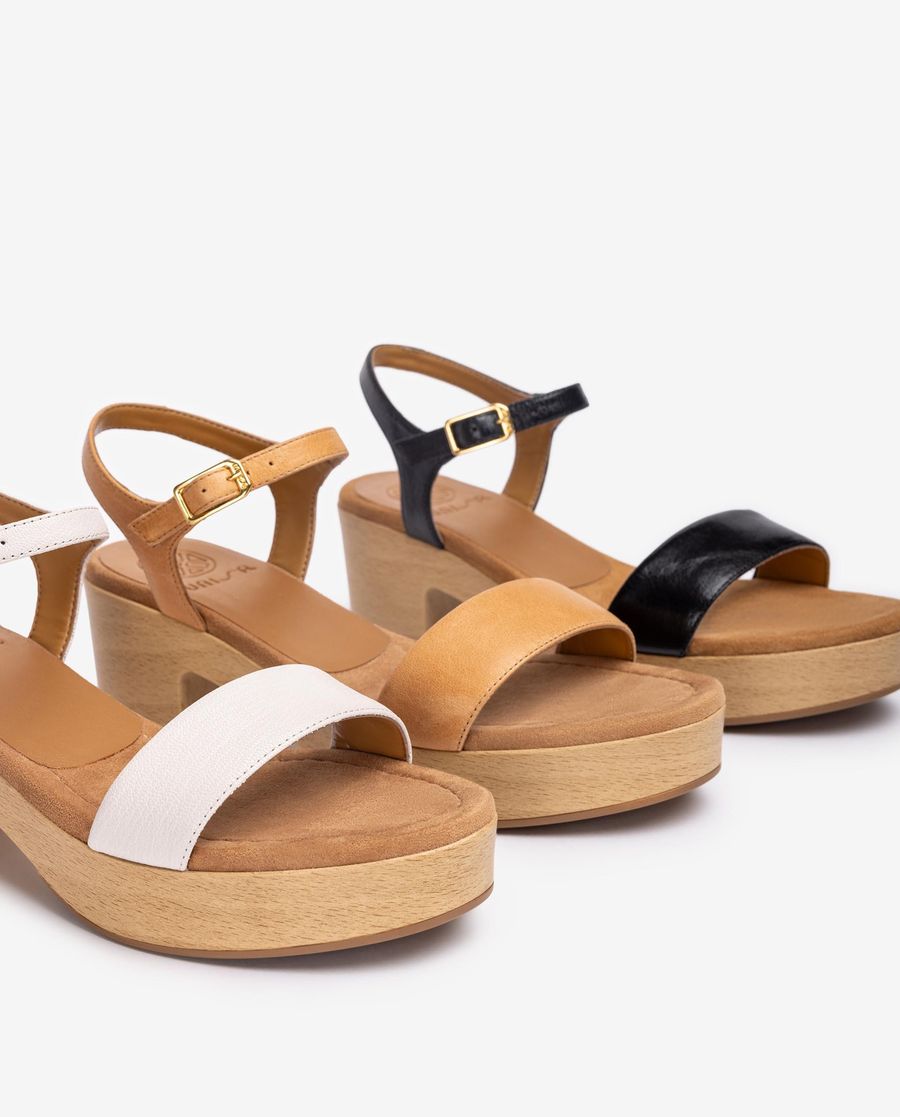 Sandales à talons blocs effet bois Unisa pour femme - Blanc