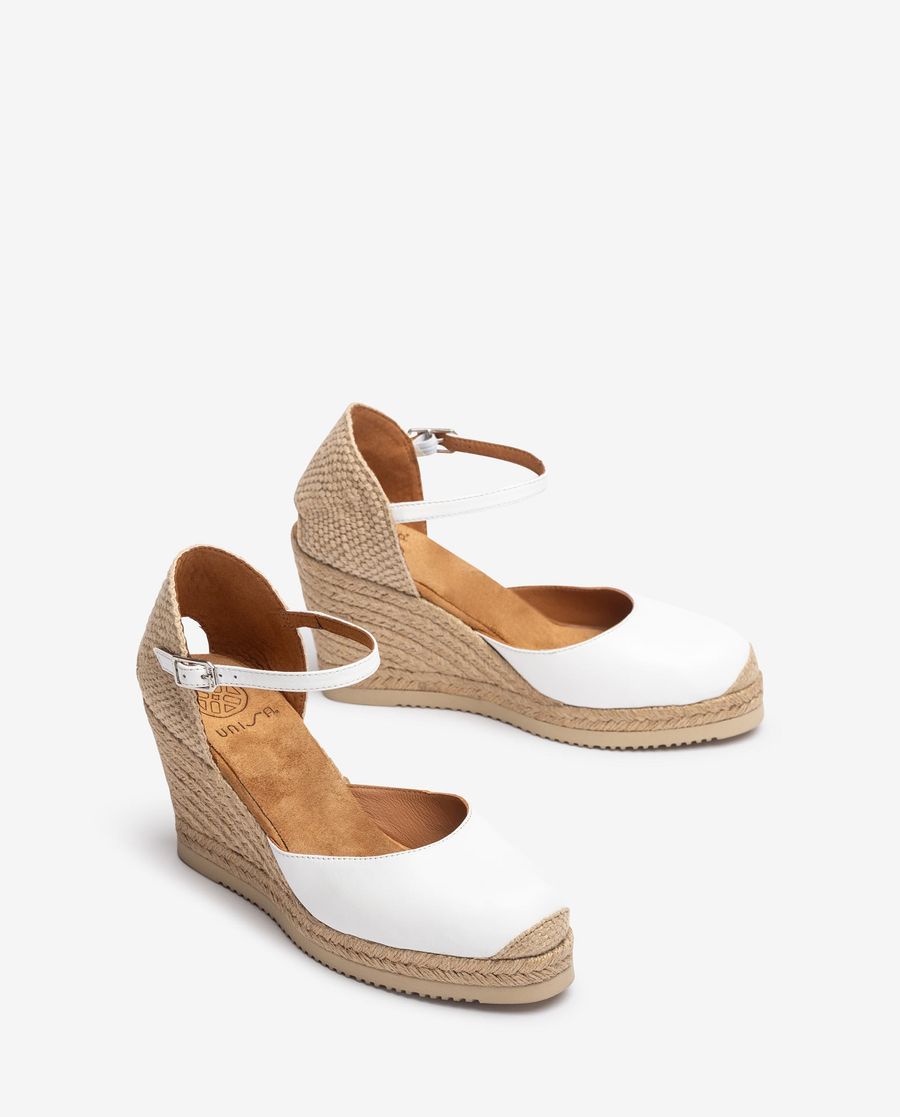 Espadrilles compensées en cuir Unisa pour femme - Blanc