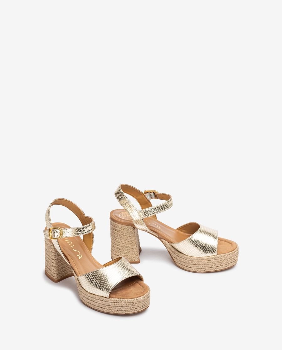 Sandales à plateforme et talon en jute Unisa pour femme - Doré