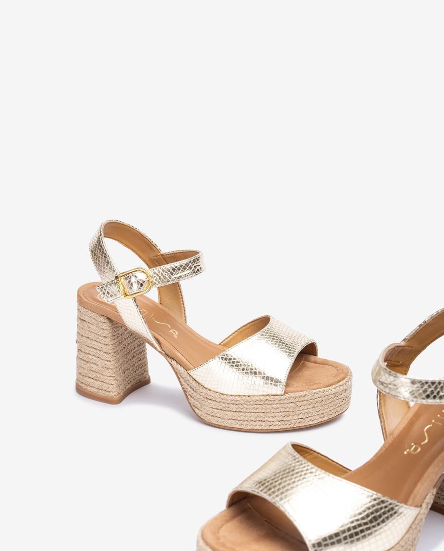 Sandales à plateforme et talon en jute Unisa pour femme - Doré