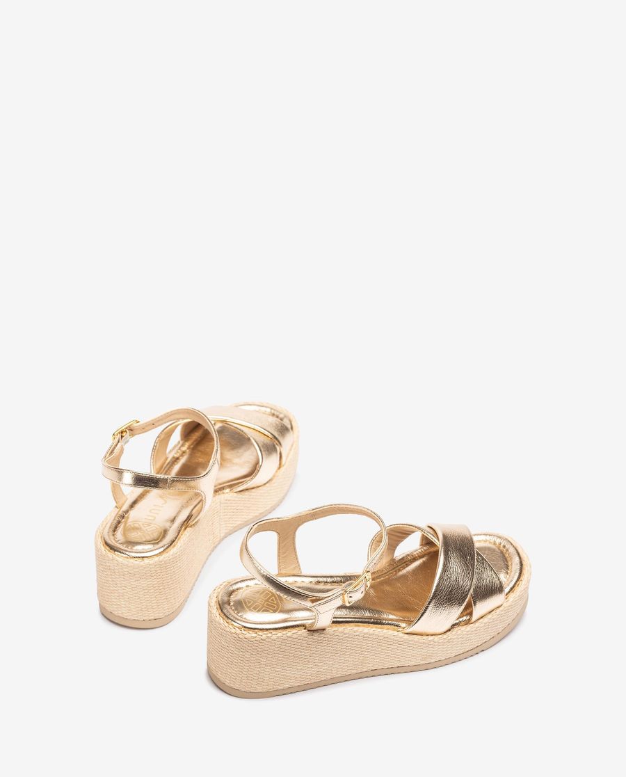Sandales à brides croisées en raphia Unisa pour femme - Doré
