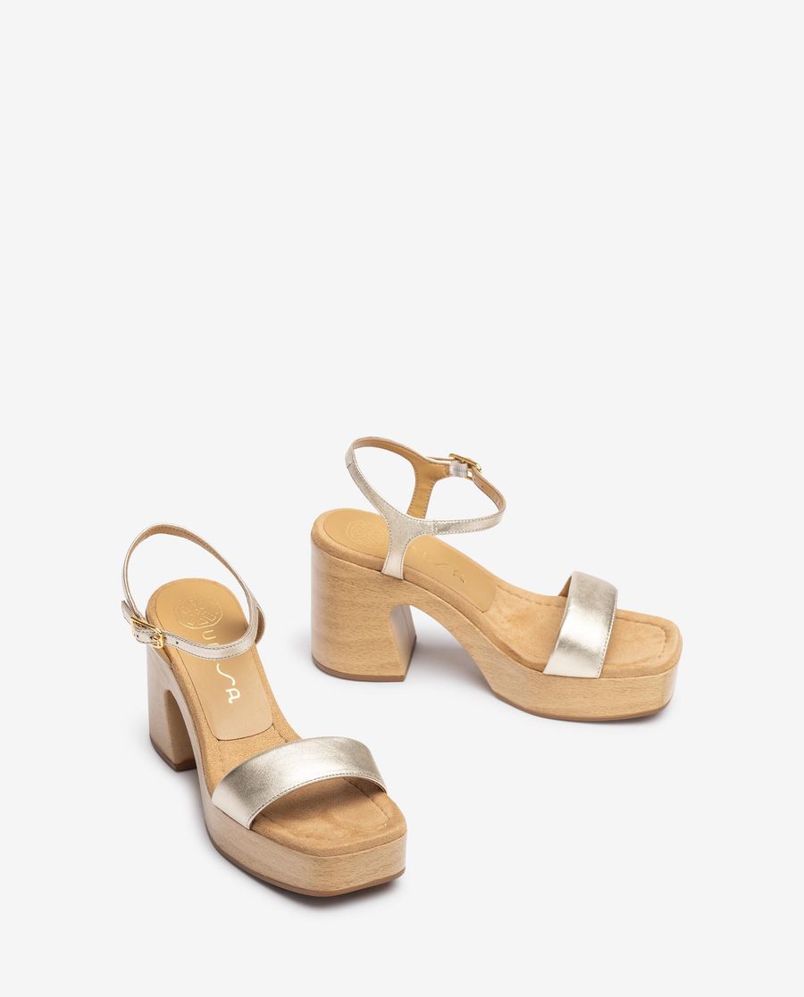 Sandales carrées Unisa en cuir métallisé - Doré