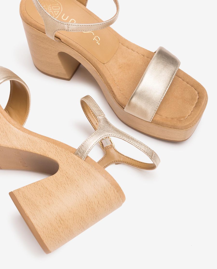 Sandales carrées Unisa en cuir métallisé - Doré