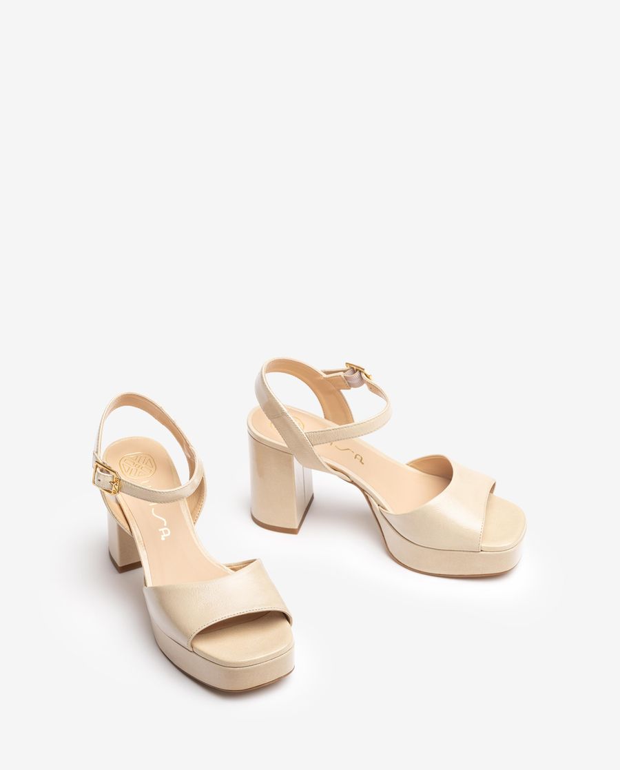 Sandales en cuir et talon carré Unisa pour femme - Beige