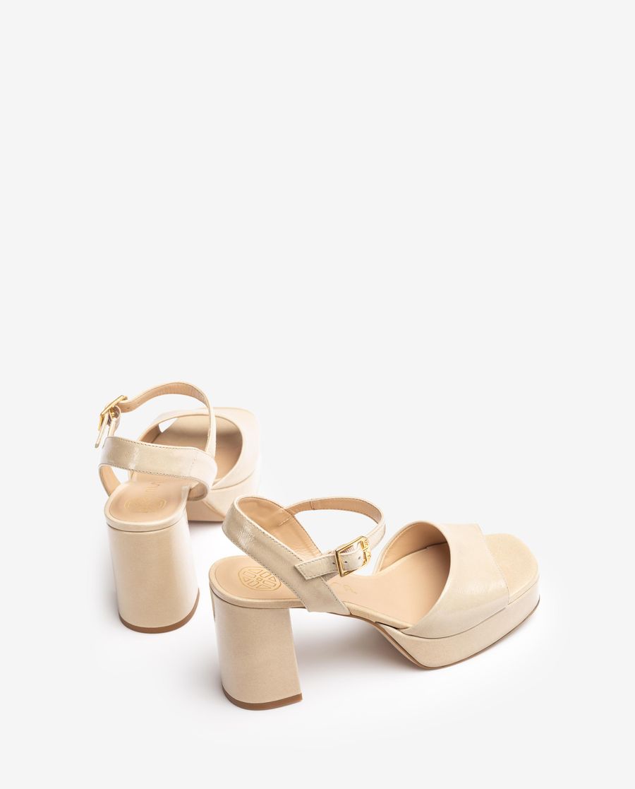 Sandales en cuir et talon carré Unisa pour femme - Beige