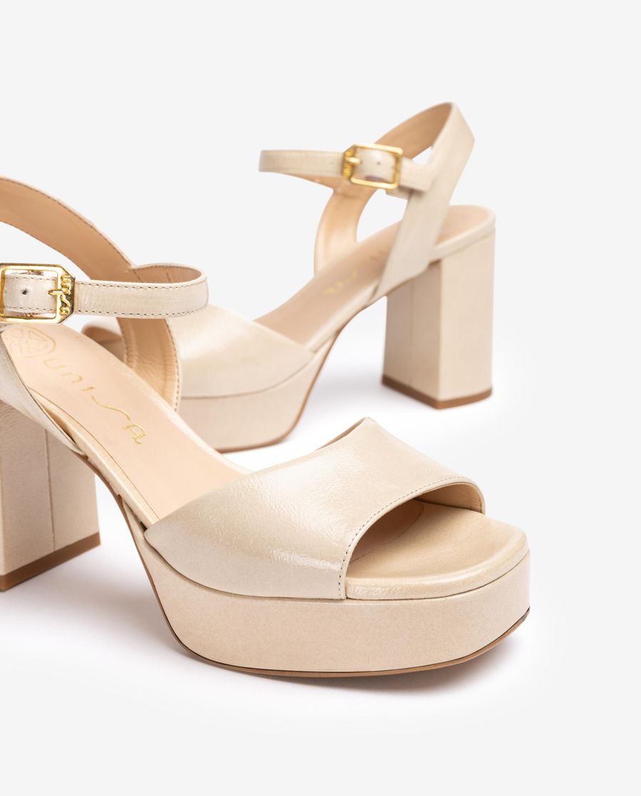 Sandales en cuir et talon carré Unisa pour femme - Beige