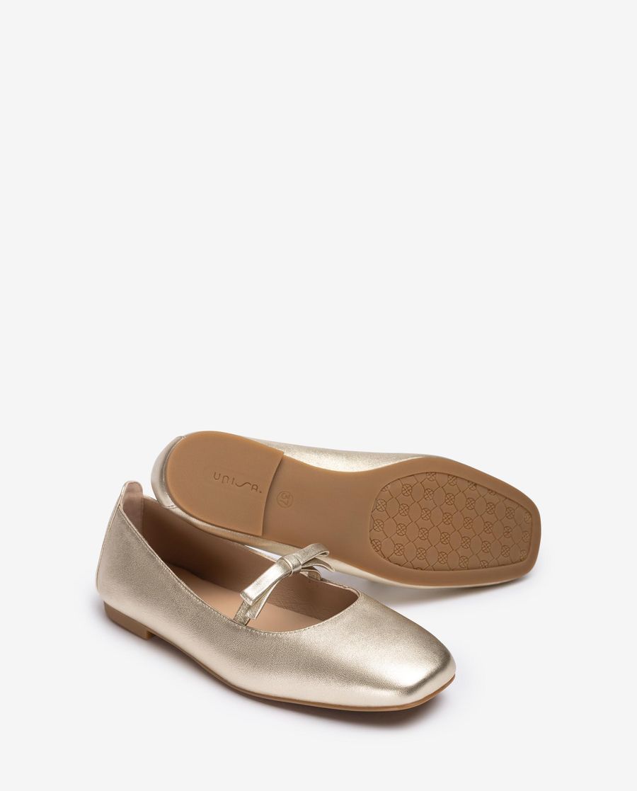 Ballerines à bout carré et nœud Unisa pour femme - Doré