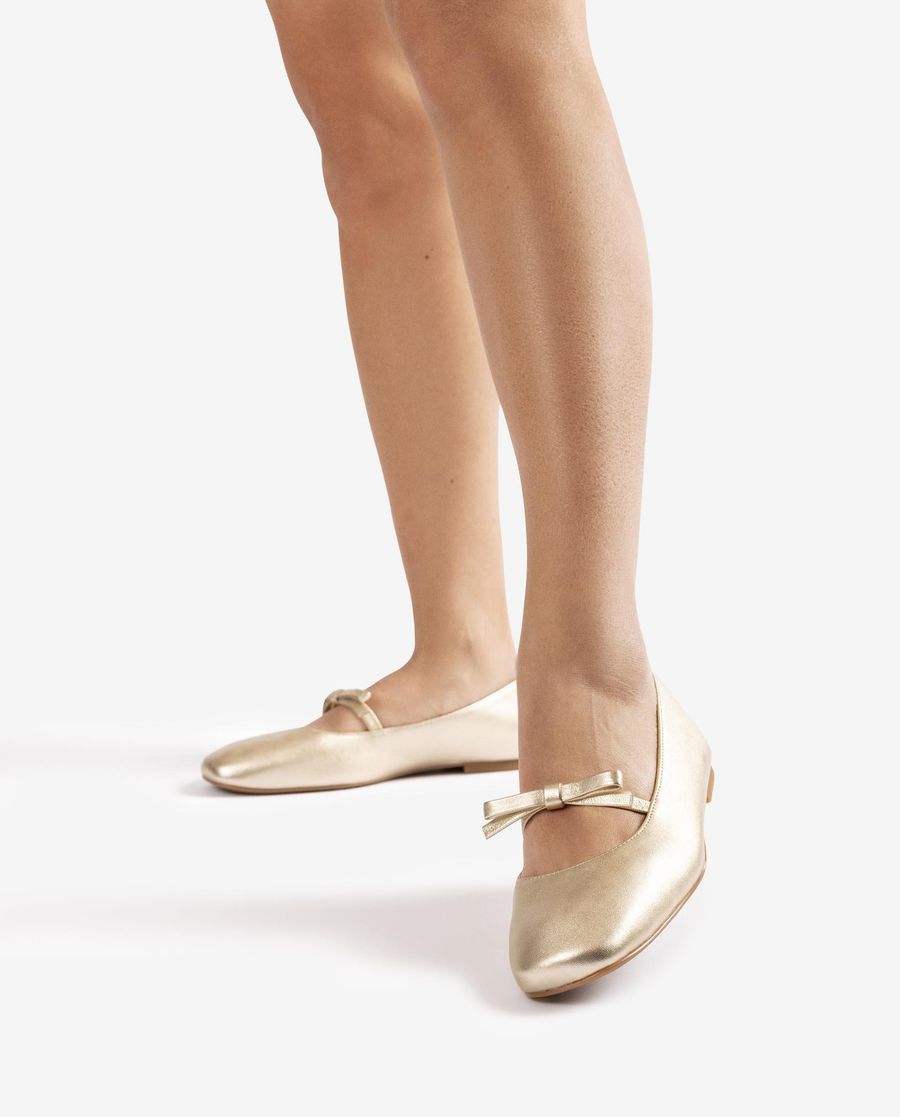 Ballerines à bout carré et nœud Unisa pour femme - Doré