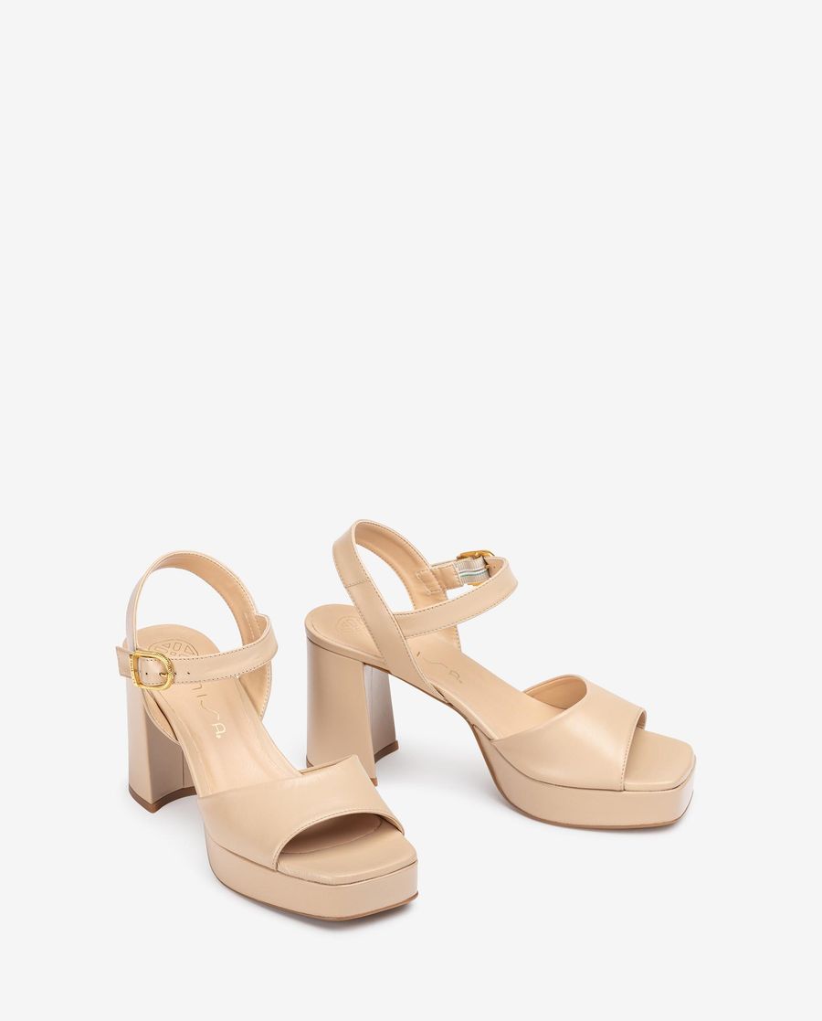 Sandales en cuir et talon carré Unisa pour femme - Beige