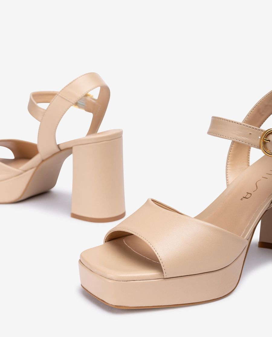 Sandales en cuir et talon carré Unisa pour femme - Beige