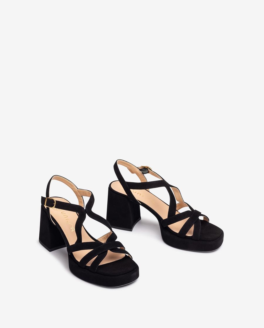 Sandales à talons carrés en daim Unisa pour femme - Noires