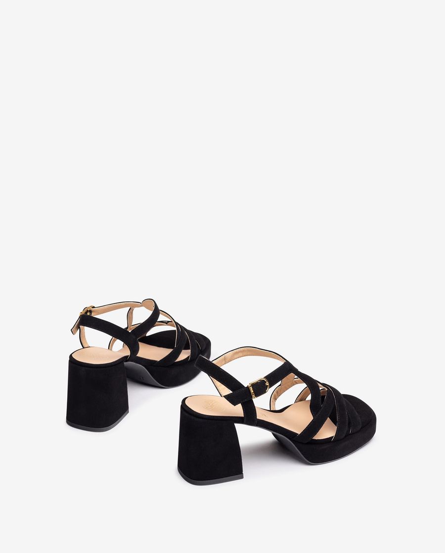 Sandales à talons carrés en daim Unisa pour femme - Noires