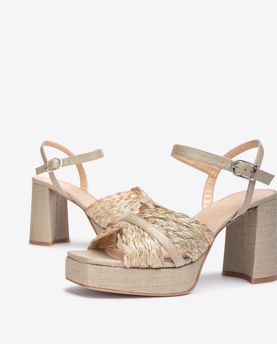 Sandales à plateforme en raphia Unisa pour femme - Marron