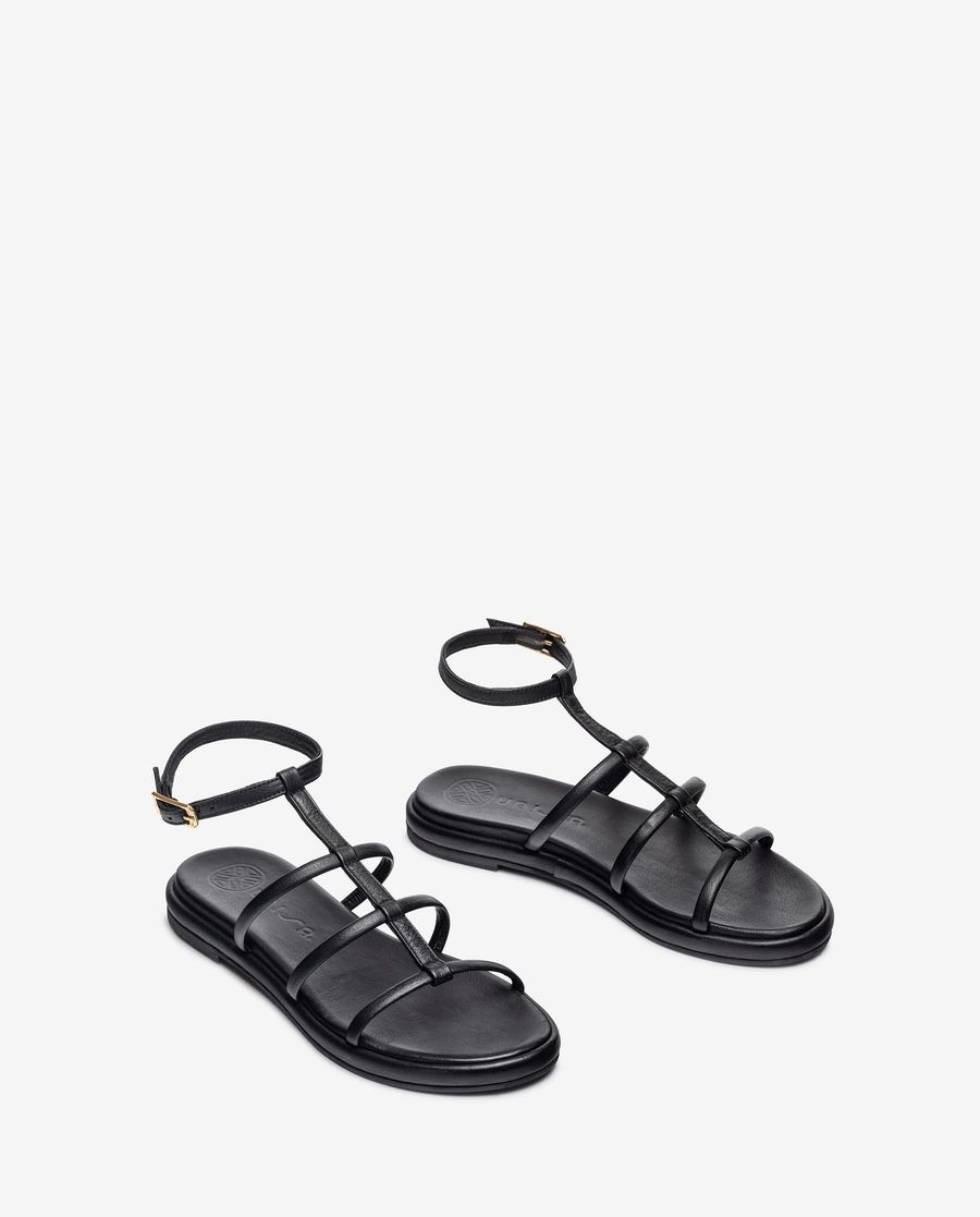 Sandales plates en cuir Unisa pour femme - Noir