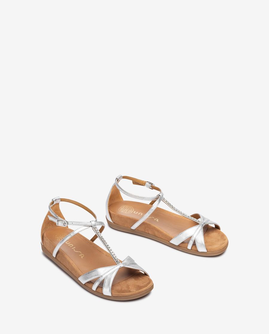Sandales plates Unisa pour femme avec détails en cristaux - Argenté